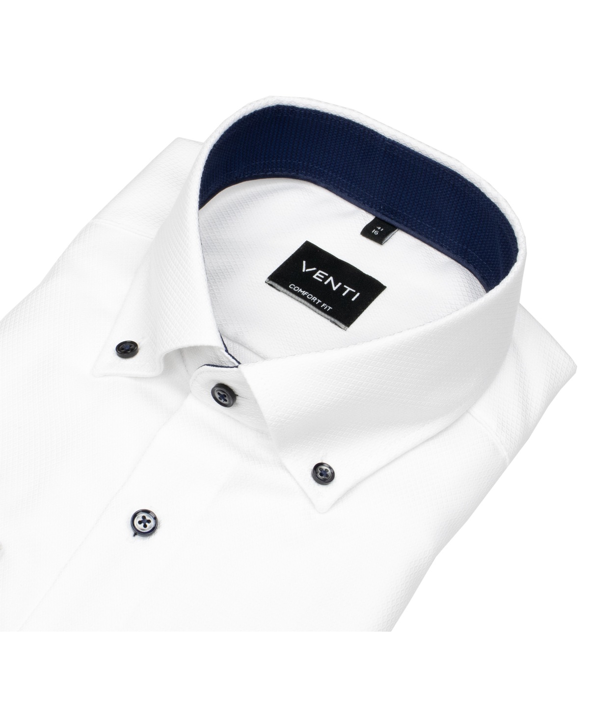 Venti Hemd - Comfort Fit - Button Down Kragen - Struktur - Kontrastknöpfe - weiß