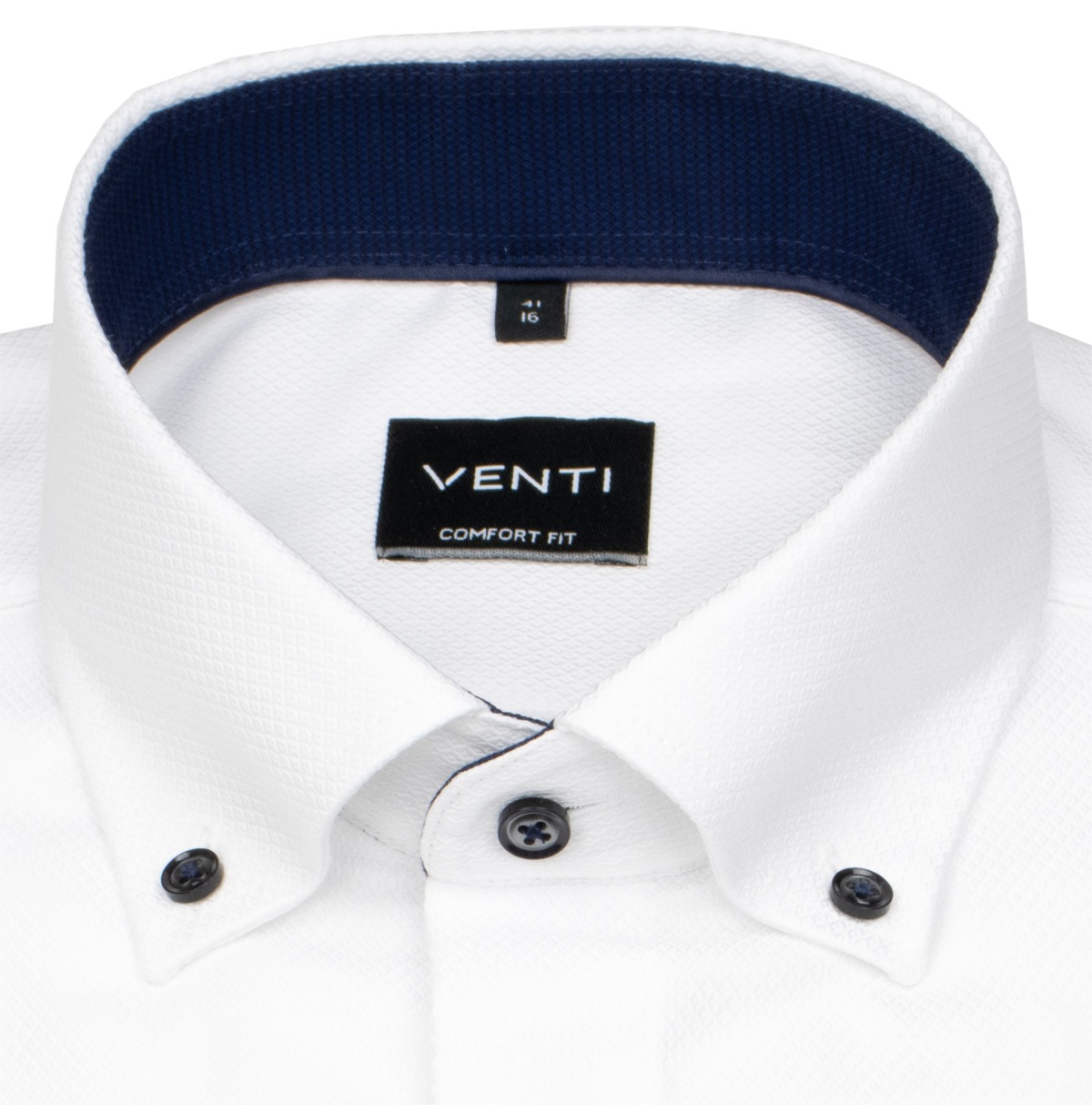 Venti Hemd - Comfort Fit - Button Down Kragen - Struktur - Kontrastknöpfe - weiß