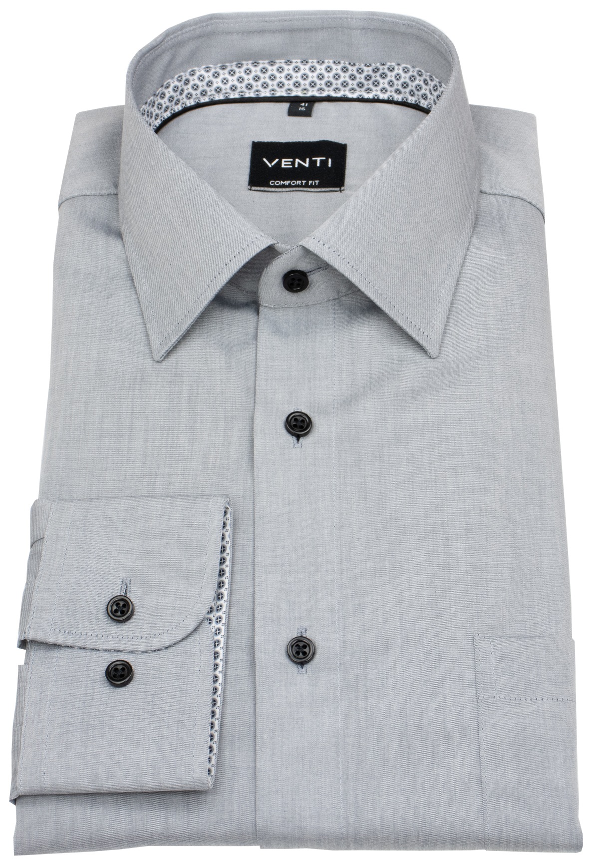 Venti Hemd - Comfort Fit - Kentkragen - Kontrastknöpfe - grau