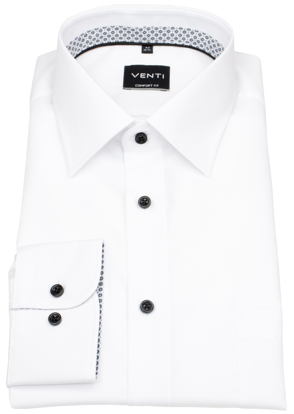 Venti Hemd - Comfort Fit - Kentkragen - Kontrastknöpfe - weiß