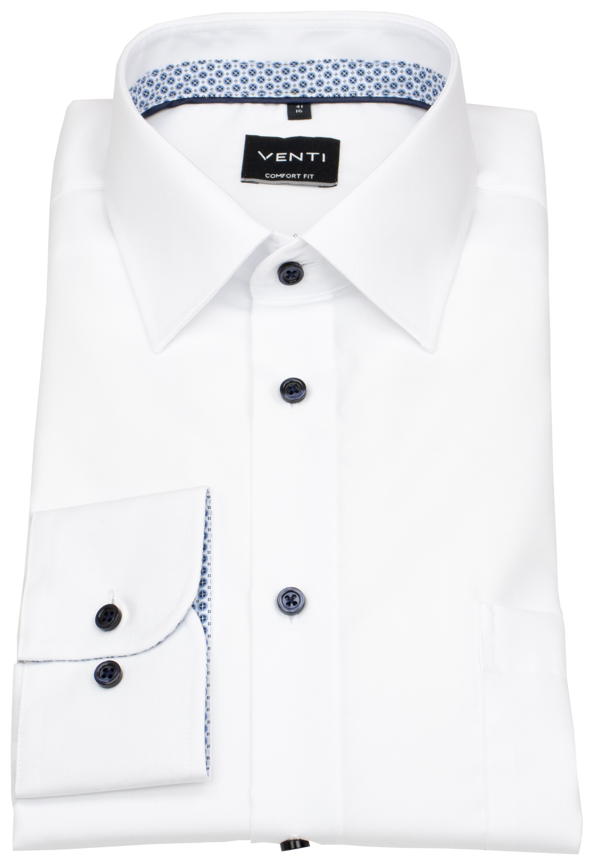Venti Hemd - Comfort Fit - Kentkragen - Kontrastknöpfe - weiß