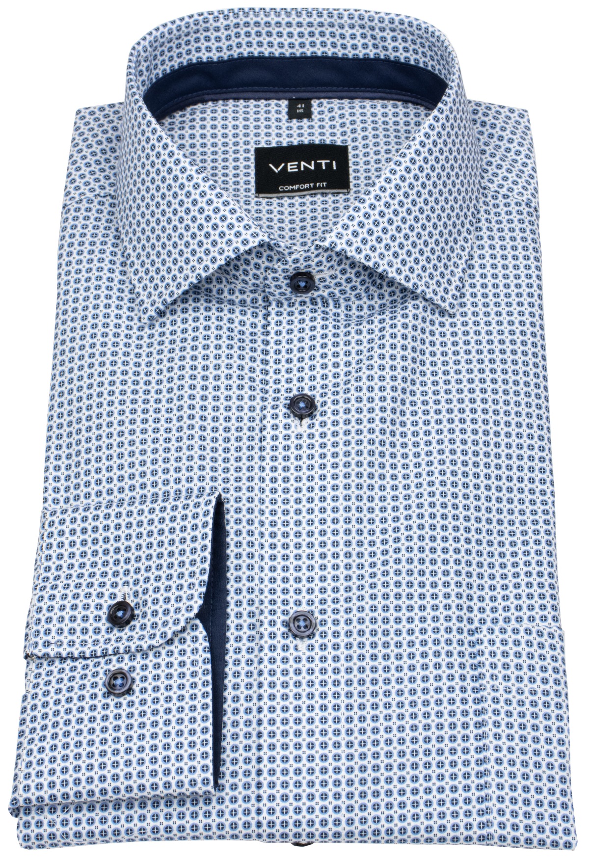 Venti Hemd - Comfort Fit - Kentkragen - Print - blau / weiß