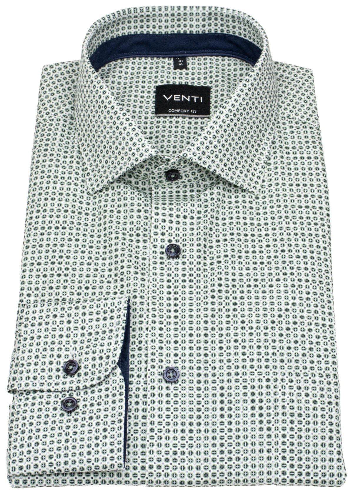 Venti Hemd - Comfort Fit - Kentkragen - Print - grün / weiß