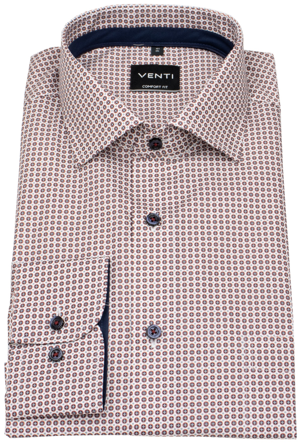 Venti Hemd - Comfort Fit - Kentkragen - Print - rot / weiß