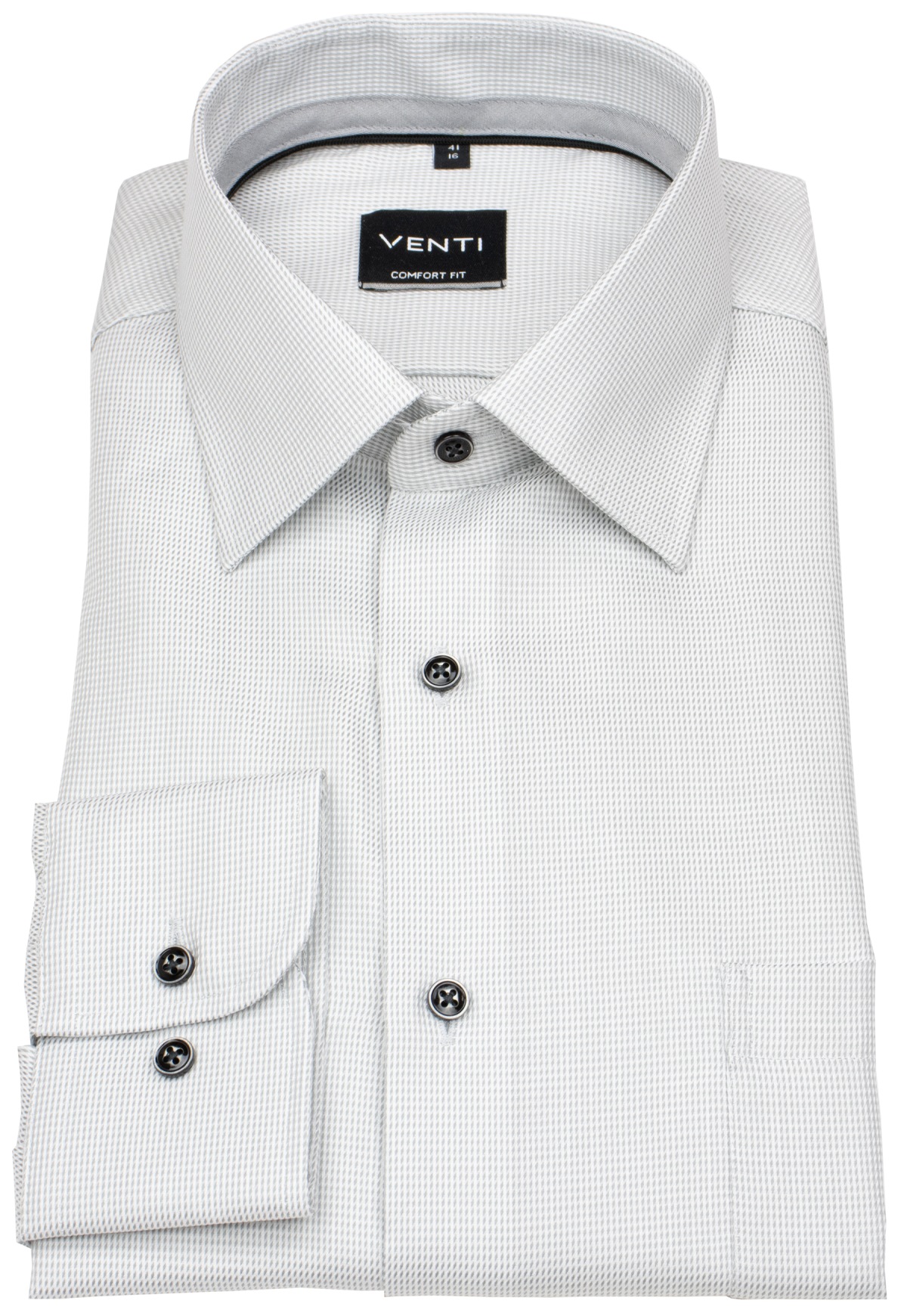 Venti Hemd - Comfort Fit - Print - Kontrastknöpfe - grau / weiß