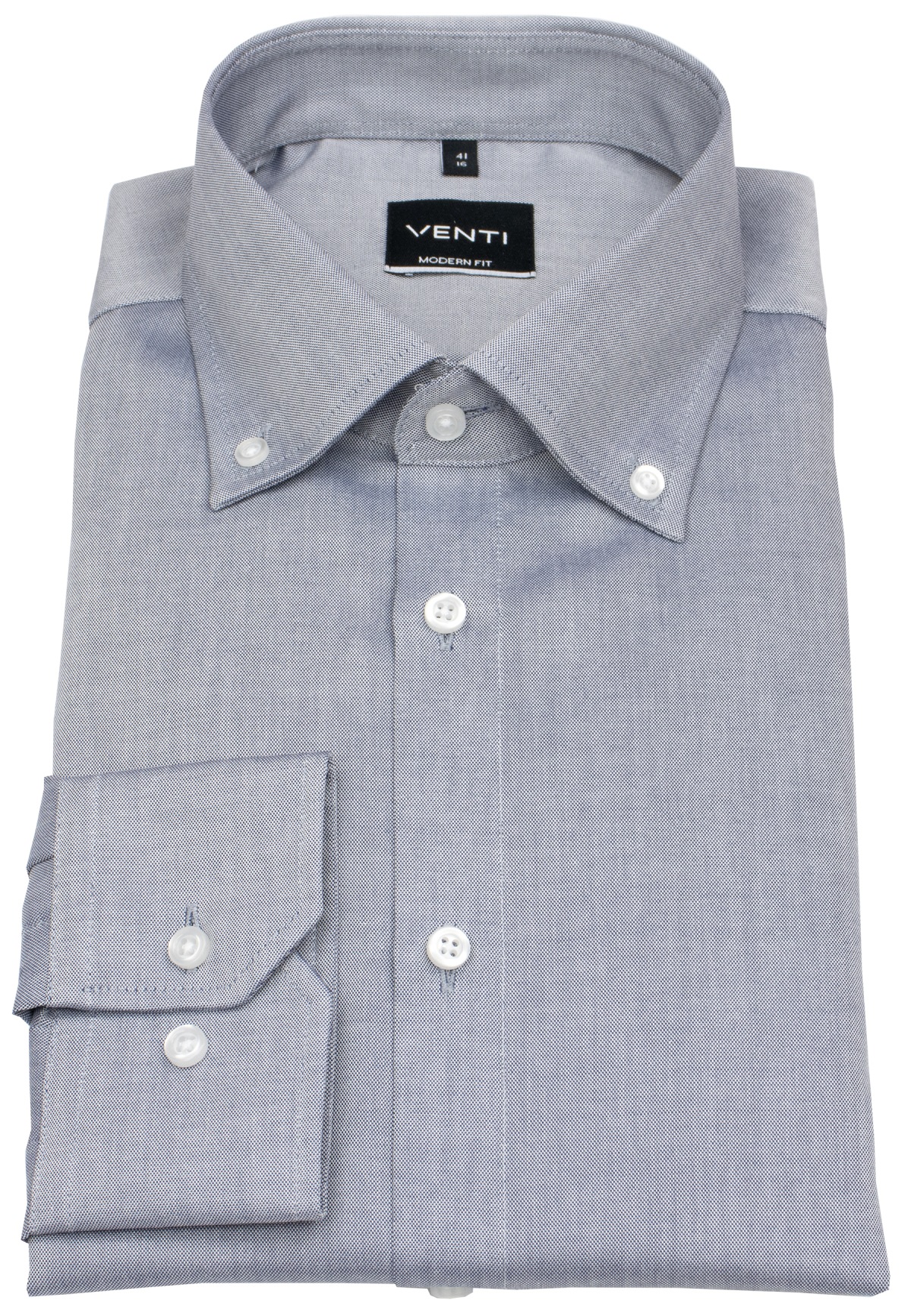Venti Hemd - Modern Fit - Button Down Kragen - Oxford Struktur - blau