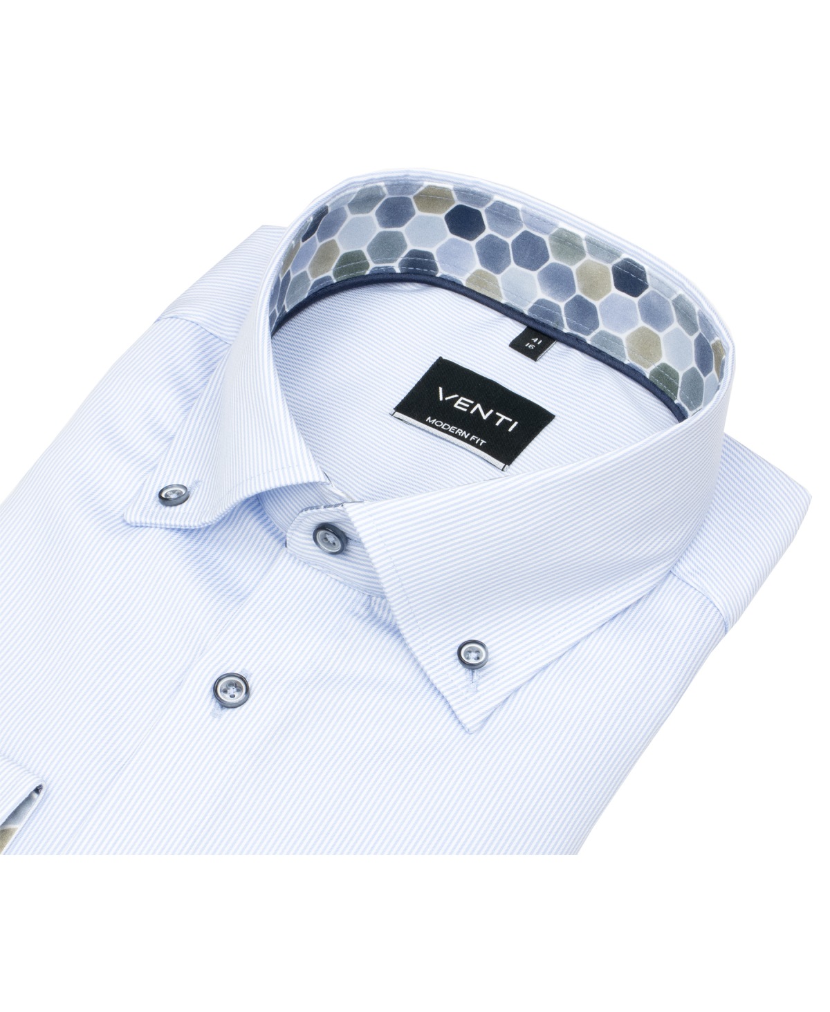 Venti Hemd - Modern Fit - Button Down Kragen - Streifen - hellblau