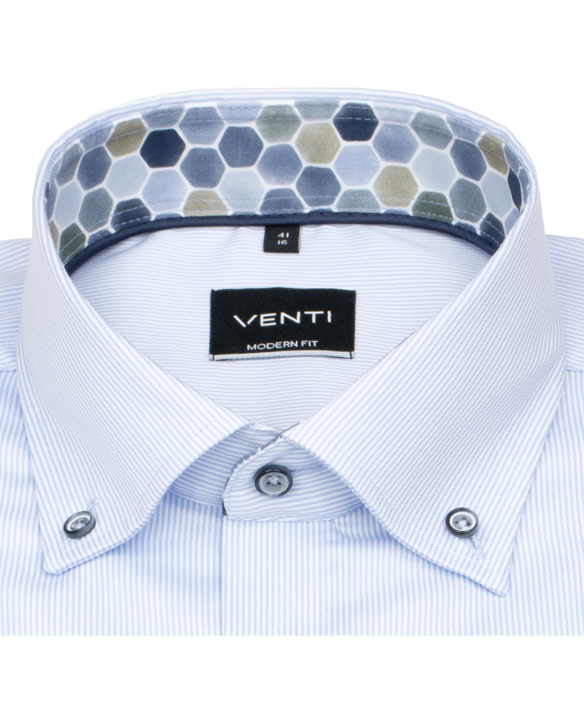 Venti Hemd - Modern Fit - Button Down Kragen - Streifen - hellblau