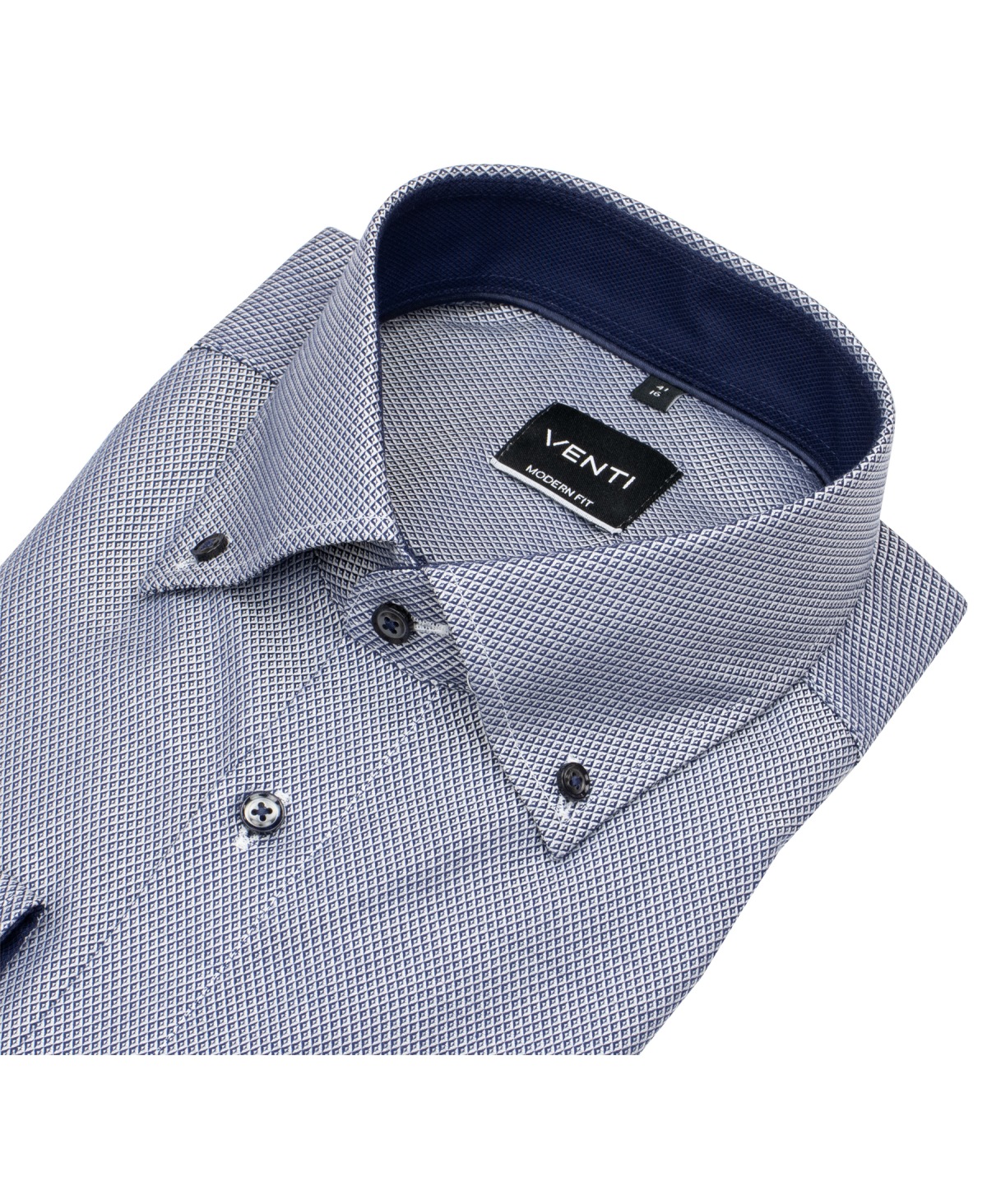 Venti Hemd - Modern Fit - Button Down - Struktur - Kontrastknöpfe - blau