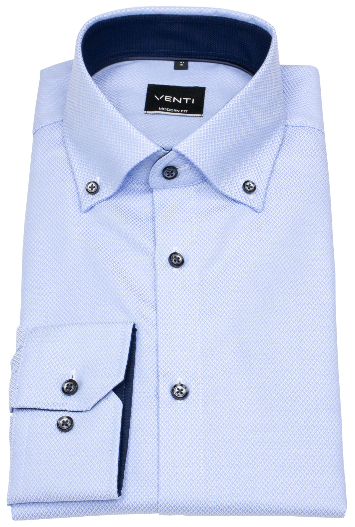 Venti Hemd - Modern Fit - Button Down - Struktur - Kontrastknöpfe - hellblau