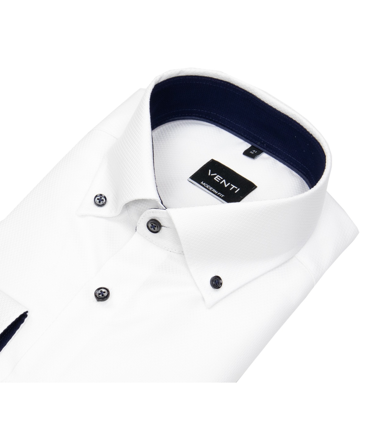 Venti Hemd - Modern Fit - Button Down - Struktur - Kontrastknöpfe - weiß