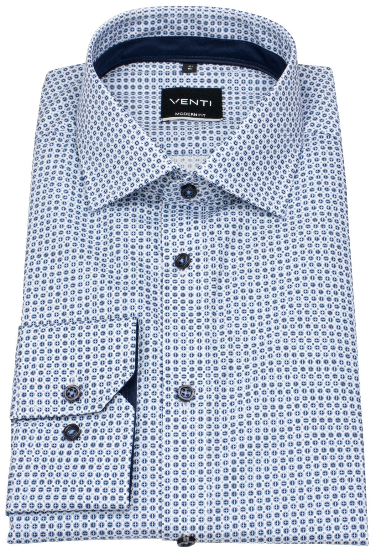 Venti Hemd - Modern Fit - Kentkragen - Print - blau / weiß