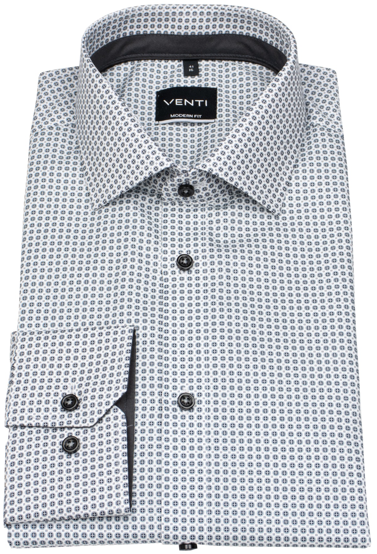 Venti Hemd - Modern Fit - Kentkragen - Print - grau / weiß