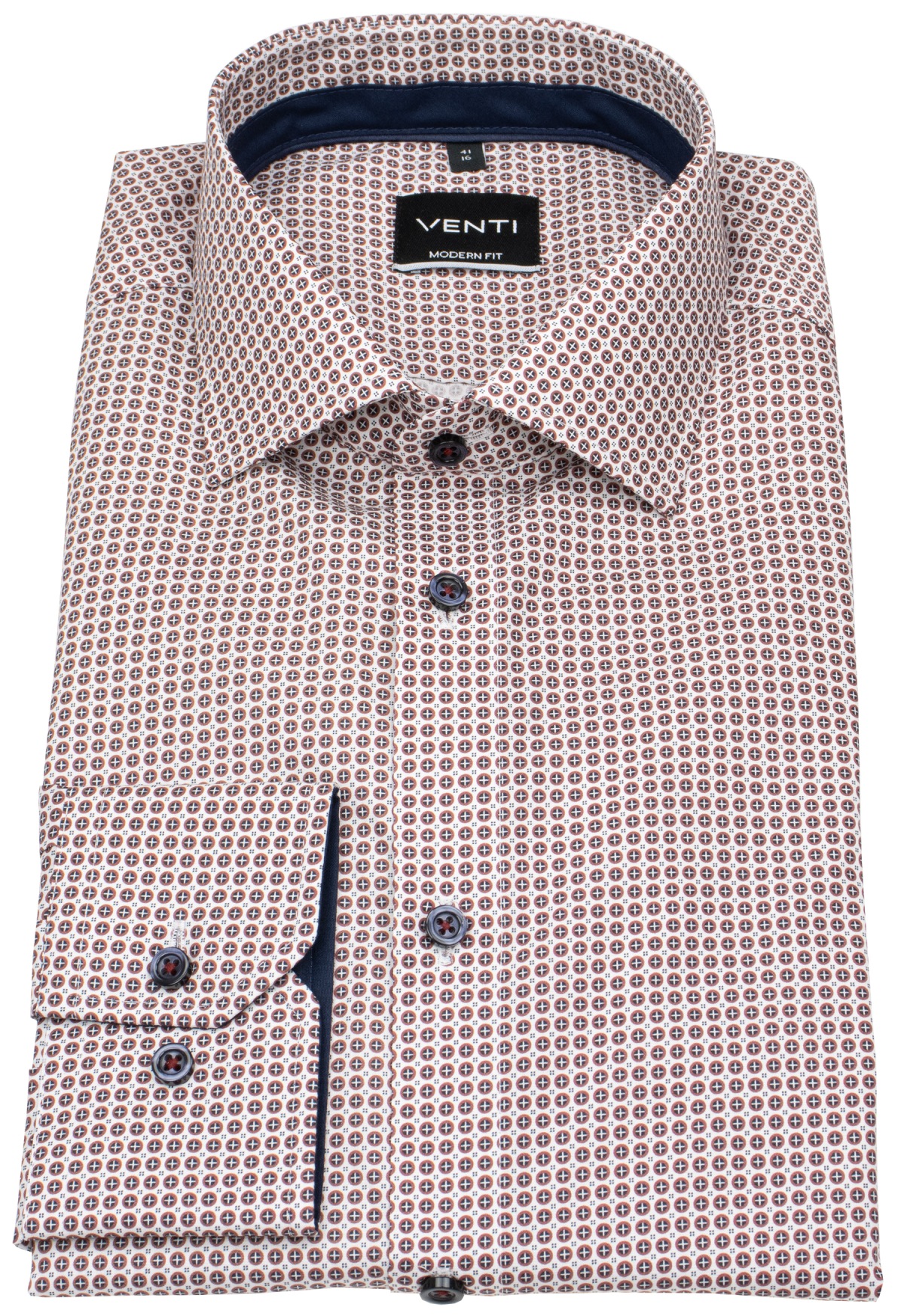 Venti Hemd - Modern Fit - Kentkragen - Print - rot / weiß