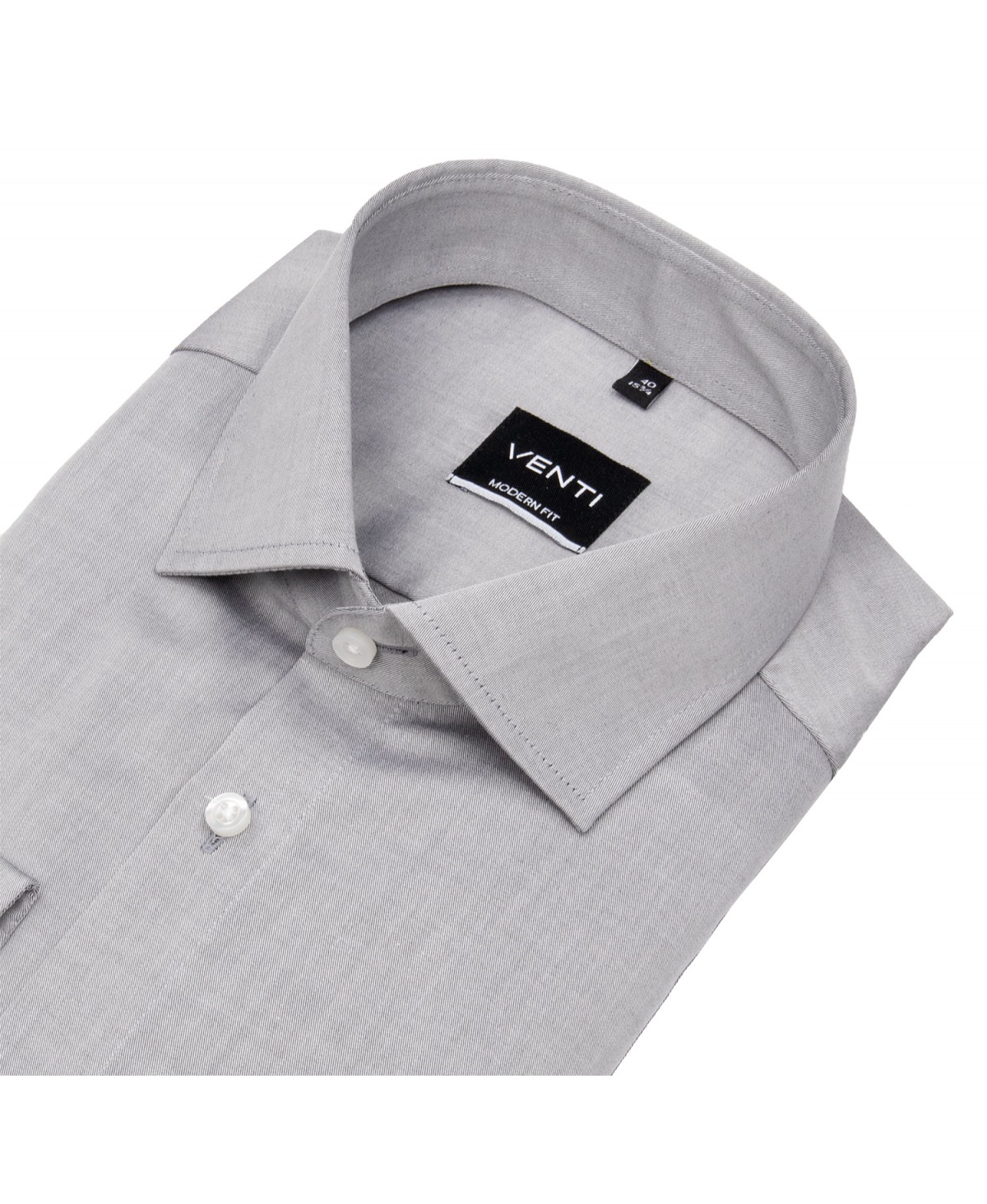 Venti Hemd - Modern Fit - Kentkragen - Twill - ohne Brusttasche - grau