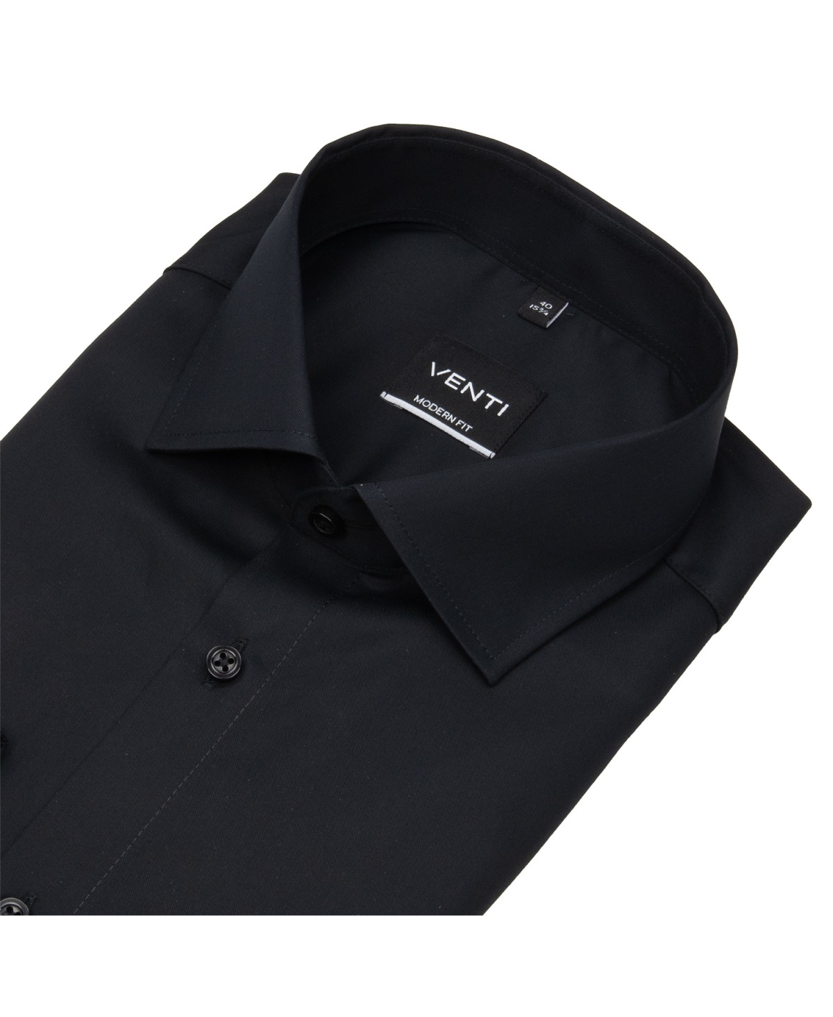 Venti Hemd - Modern Fit - Kentkragen - Twill - ohne Brusttasche - schwarz