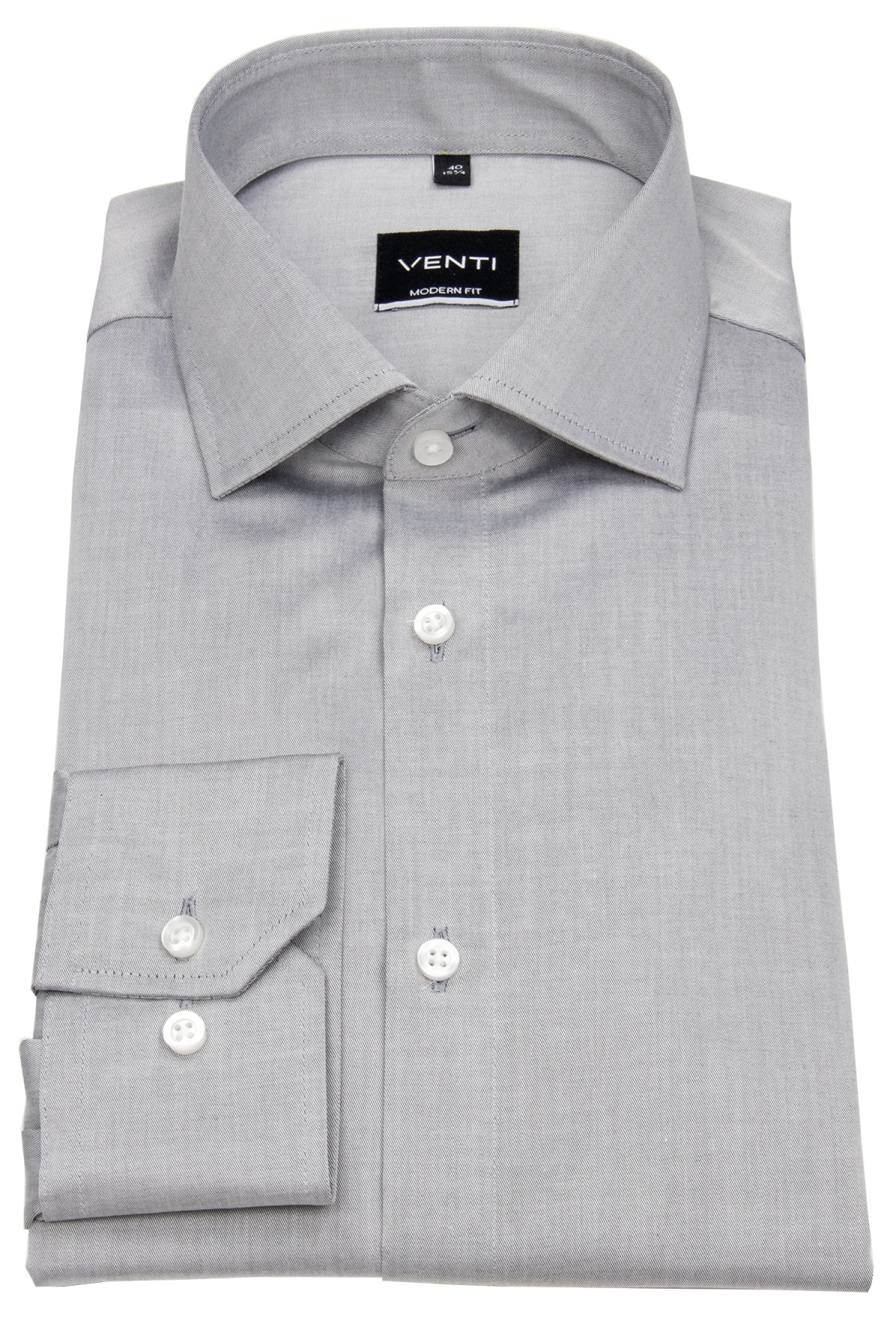 Venti Hemd - Modern Fit - Twill - grau - extra langer Arm 72cm