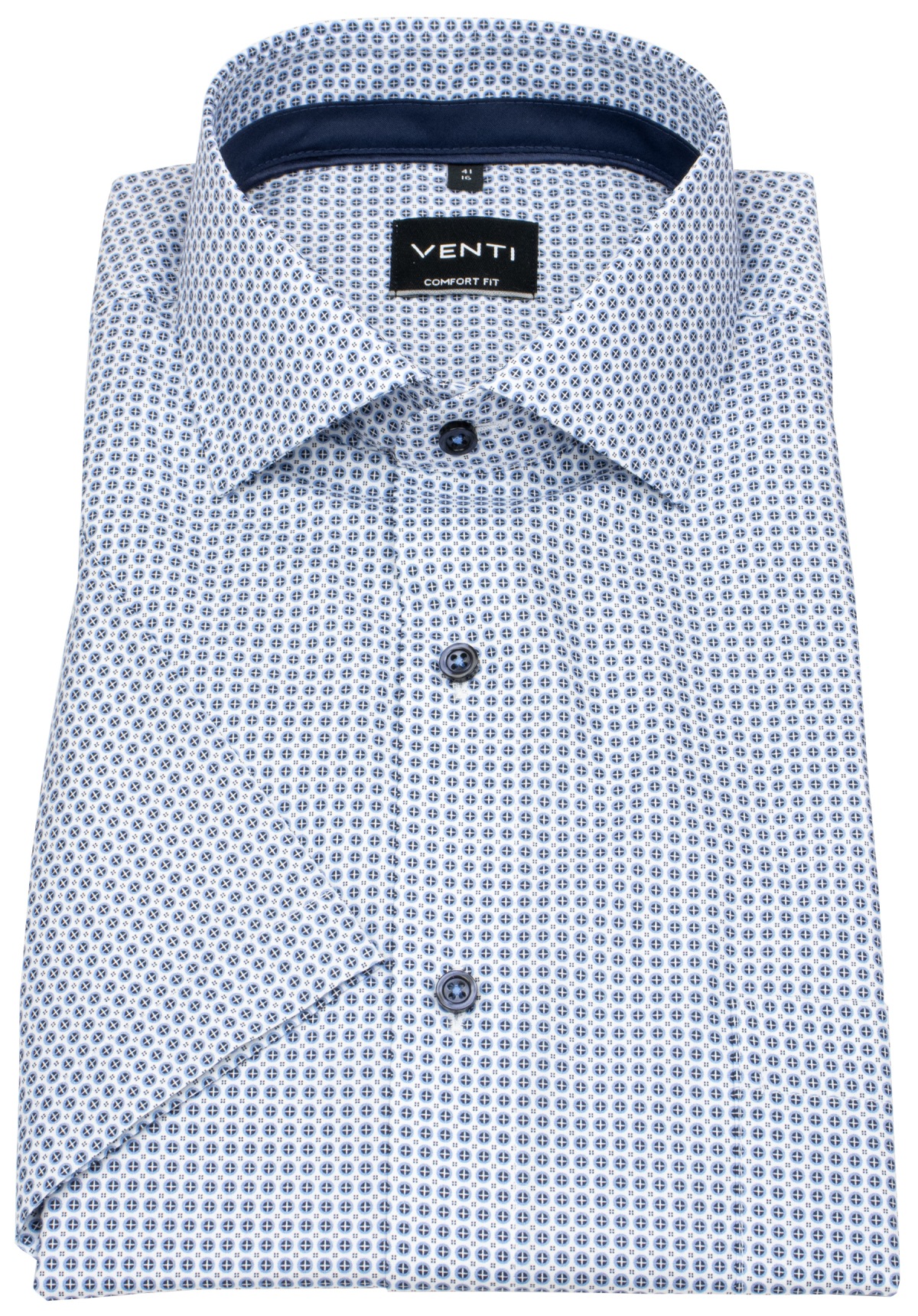 Venti Kurzarmhemd - Comfort Fit - Kontrastknöpfe - blau / weiß