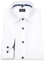 Marvelis Hemd - Body Fit - Kentkragen - Kontrastknöpfe - weiß - extra langer 69cm Arm