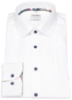 OLYMP Hemd - Level Five Body Fit - Struktur - Kontrastknöpfe - weiß