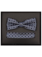 Venti Schleife / Fliege und Einstecktuch im Set - Seide - blau