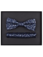 Venti Schleife / Fliege und Einstecktuch im Set - Seide - blau