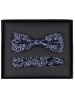 Venti Schleife / Fliege und Einstecktuch im Set - Seide - blau