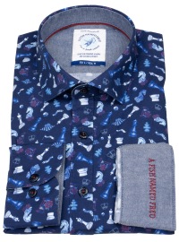 A Fish Named Fred Shirt - Modern Fit - Print - Schach - Dark Blue