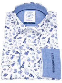A Fish Named Fred Shirt - Modern Fit - Print - Schach - Light Blue