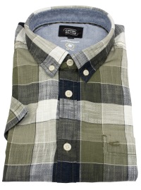 Camel Active Kurzarmhemd - Regular Fit - Button Down - kariert - olivgrün