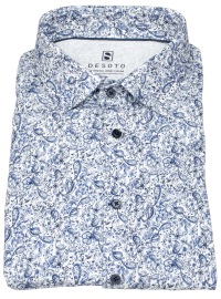 DESOTO Shirt - Slim Fit - Jersey - Kent Collar - Floraler Print - Blue / White