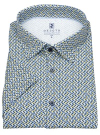 DESOTO Kurzarmhemd - Slim Fit - Jersey - Kentkragen - Print - blau / gelb