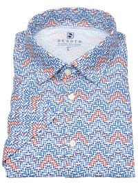 DESOTO Kurzarmhemd - Slim Fit - Jersey - Kentkragen - Print - blau / rot