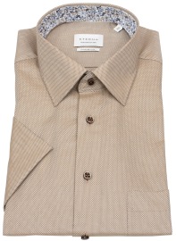 Eterna Short Sleeve Shirt - Comfort Fit - Structure - Brown - w/o OP