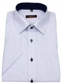 Eterna Short Sleeve Shirt - Modern Fit - Fine Checked - Light Blue / White