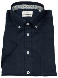 Fynch-Hatton Short Sleeve Shirt - Casual Fit - Leinen - Button Down Collar - Dark Blue - w/o OP