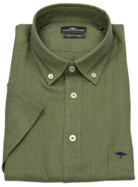 Fynch-Hatton Short Sleeve Shirt - Casual Fit - Leinen - Button Down Collar - Oliv