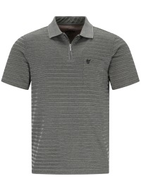 Hajo Poloshirt - Regular Fit - Softknit - Reissverschluss - Streifen - graugrün