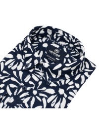 Lerros Shirt - Regular Fit - Button Down - with linen - dark blue / white - Thumbnail ID: arimn3hmnm
