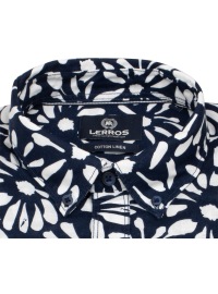 Lerros Shirt - Regular Fit - Button Down - with linen - dark blue / white - Thumbnail ID: arimwodhvw