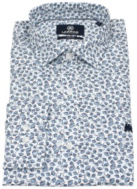 Lerros Hemd - Regular Fit - Kentkragen - florales Muster - blau / weiß