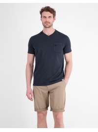 Lerros T-shirt - Regular Fit - col en V - avec poche poitrine - bleu foncé - Thumbnail ID: arimsft25b