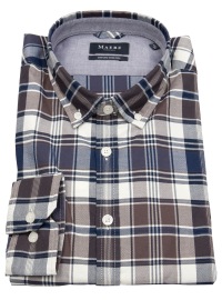 MAERZ Muenchen Shirt - Modern Fit - Button Down Collar - Oxford - Checked - Brown / Blue - w/o OP