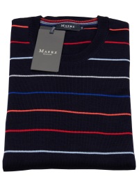 MAERZ Muenchen Pullover - Classic Fit - Rundhals - Merinowolle - feine Streifen - dunkelblau