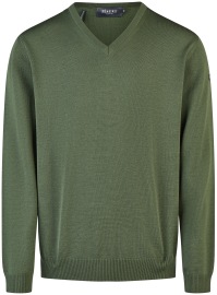MAERZ Muenchen Pullover - Classic Fit - V-Ausschnitt - Merinowolle - grün