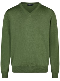 MAERZ Muenchen Pullover - Classic Fit - V-Ausschnitt - Merinowolle - grün
