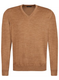 MAERZ Muenchen Pullover - Classic Fit - V-Ausschnitt - Merinowolle - hellbraun