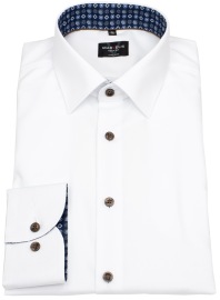 Marvelis Hemd - Body Fit - Kentkragen - Kontrastknöpfe - weiß - extra langer 69cm Arm