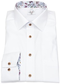 Marvelis Hemd - Modern Fit - Kontrastknöpfe - weiß - extra langer 69cm Arm