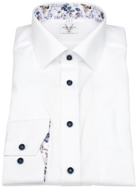 Marvelis Hemd - Modern Fit - Kontrastknöpfe - weiß - extra langer 69cm Arm